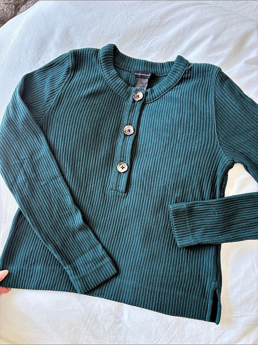 Club Monaco Henley Ottoman Ribbed Top Green Size Small